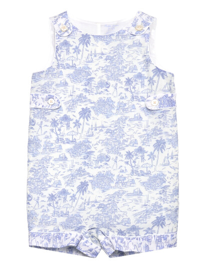 Ralph Lauren Baby Riviera Toile Cotton Overall & Hat Set Blue 75-79