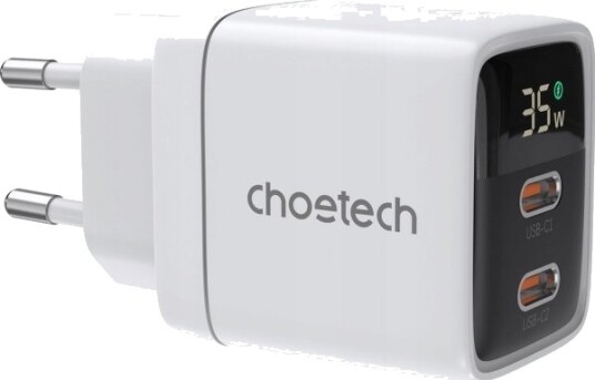 Choetech Nettlader Gan Pd6051 2X USB C Pd 35W Med Display Hvit Choetech Nettlader Gan Pd6051 2X USB C Pd 35W Med Display Hvit