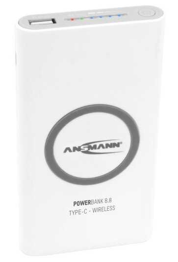 Ansmann Powerbank 8.8, 8000 Mah, Lithium Polymer (Lipo), Trådløs Lading, 3,7 V, Hvit Ansmann Powerbank 8.8, 8000 Mah, Lithium Polymer (Lipo), Trådløs Lading, 3,7 V, Hvit