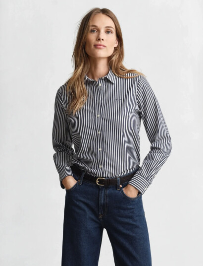GANT Reg Classic Poplin Striped Shirt - Navy - 46