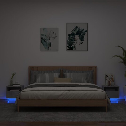  Nattbord med LED 2 stk betonggrå 40x39x37 cm 8721012253896