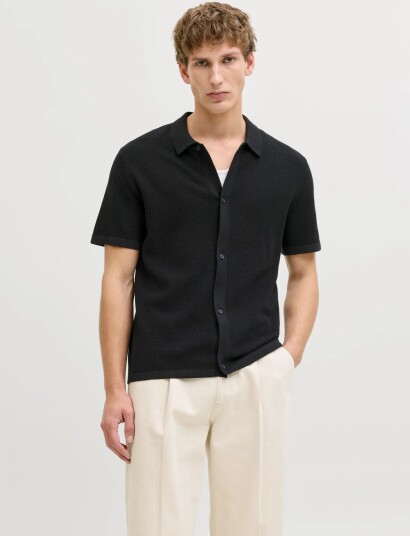 Jack & Jones Jjegeorge Knit Shirt Ss Sn   Black   XL
