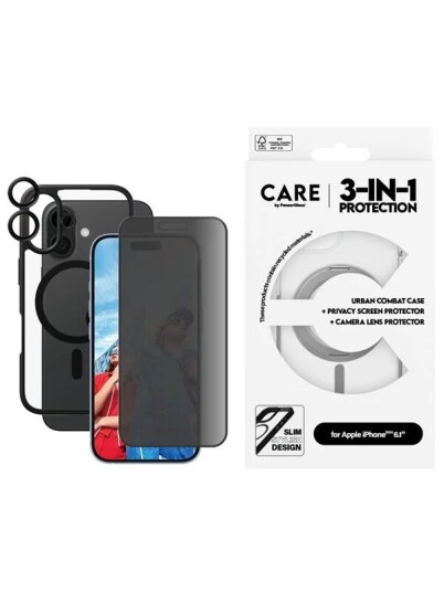 PanzerGlass 3-i-1 Privacy Bundle til iPhone 16 - Robust Beskyttelse med MagSafe