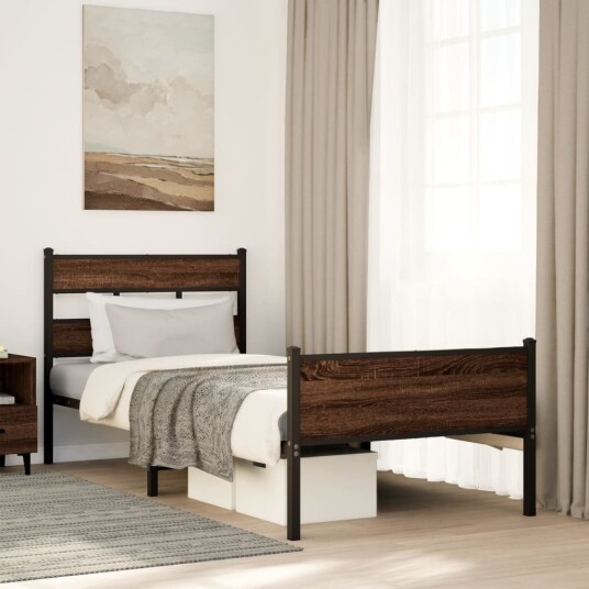 Sengeramme uten madrass brun eik 90x190 cm konstruert tre 8721158379252 Sengeramme uten madrass brun eik 90x190 cm konstruert tre 8721158379252