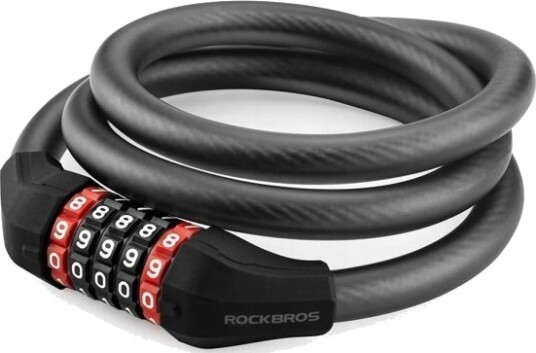 Rockbros Sykkellås Kodelås 5 Sifre Vaier 1,8 M - Svart (1024497)