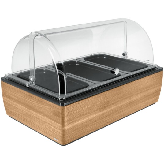 VEGA Buffetsystem komplett Montana eik 10 cm melamin svart 3 x GN 1/3; Størrelse GN 1/1, 55.4x35.2x29.9 cm (LxBxH); Eik/Transparent/Hvit; Rektangulær