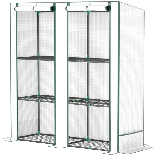 Drivhus med pent tak dobbel dør hyller vinterfast foliedrivhus av stål drivhus for balkong hage tomathus 144 x 48 x 152 cm Drivhus med pent tak dobbel dør hyller vinterfast foliedrivhus av stål drivhus for balkong hage tomathus 144 x 48 x 152 cm