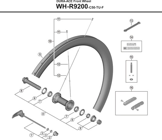 Shimano Dura Ace eiker 261mm lang til forhjul modell WH-R9200-C50-TU-F