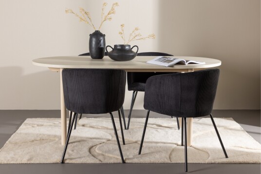 Venture Home Andy Spisegruppe 180 cm Oval med 4 Berit stoler Whitewash/Sort