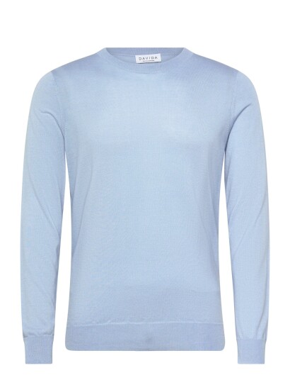 Davida Cashmere Man Fine Knit O Neck Sweater   Blue   M