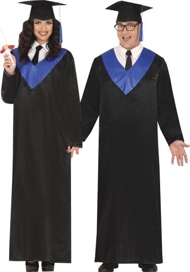 Svart og Blå Eksamens Kappe Unisex Kostyme