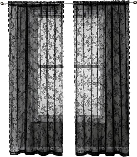 KZQ Svarte blondegardiner 2 pakning Svart 100 x 200 cm