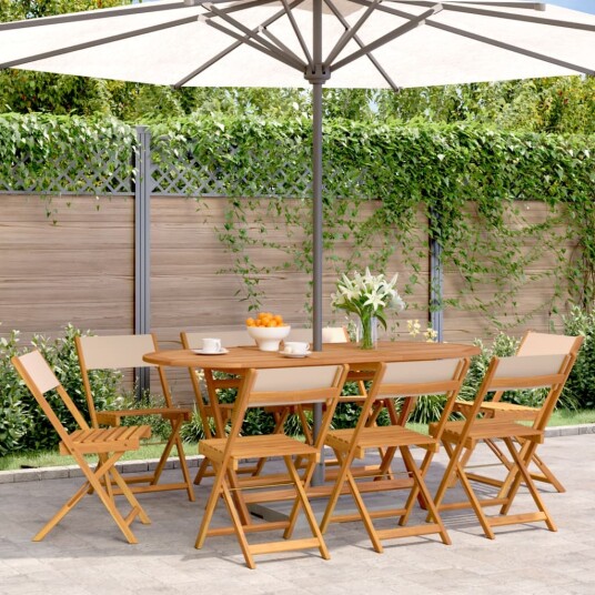  Sammenleggbare hagestoler 8 stk beige stoff og heltre 3214621