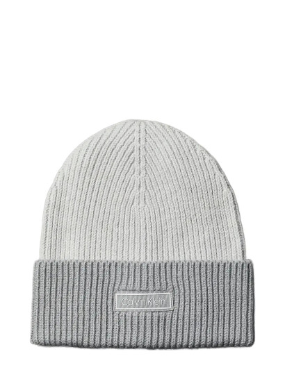 Calvin Klein Patch Wool Chunky Rib Beanie - Grey - ONE SIZE Calvin Klein Patch Wool Chunky Rib Beanie - Grey - ONE SIZE