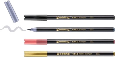 Edding 1340, 4 Farger, Sort, Gull, Grå, Pensel Tupp, 6 Mm, Flerfarget, Rund Edding 1340, 4 Farger, Sort, Gull, Grå, Pensel Tupp, 6 Mm, Flerfarget, Rund