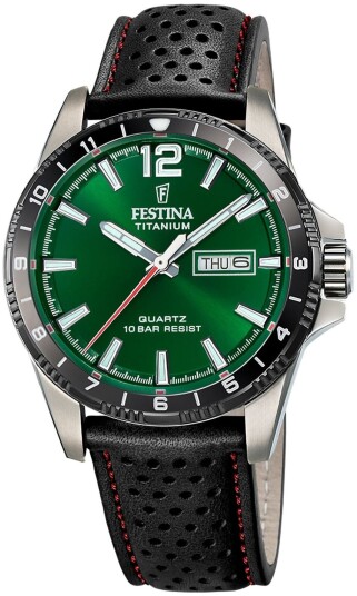 Festina Herreklokke F20699 3 Titanium Grønn/Lær Ø43 mm