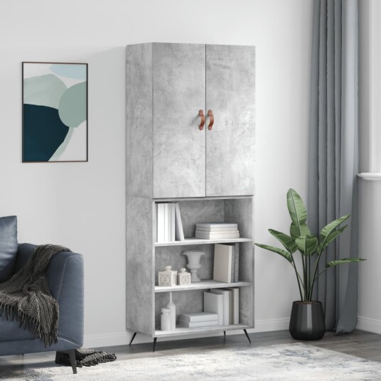 vidaXL Highboard betong grå 69,5x34x180 cm konstruert tre 8720845412968