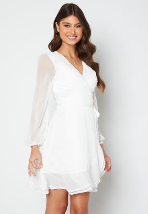 Bubbleroom Occasion Frill Wrap Chiffon Dress White 34