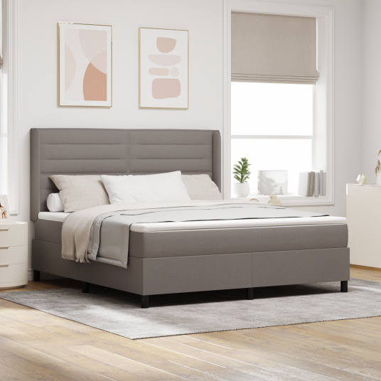 Sengebunn med madrass taupe 180x200 cm stoff