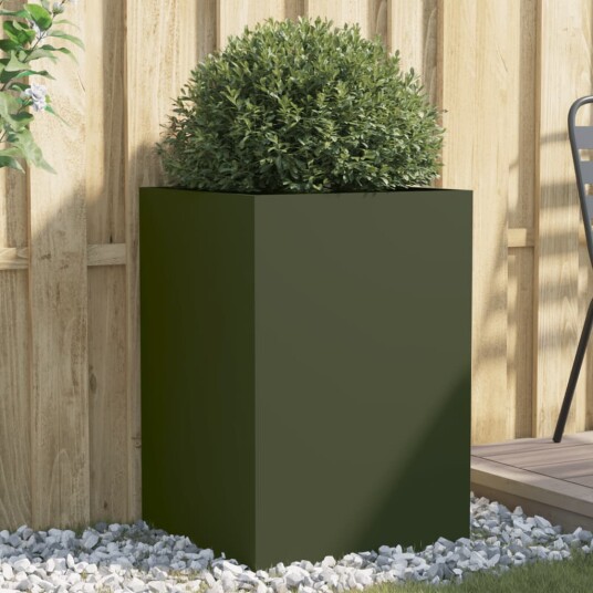 Plantekasse olivengrønn 52x48x75 cm kaldvalset stål
