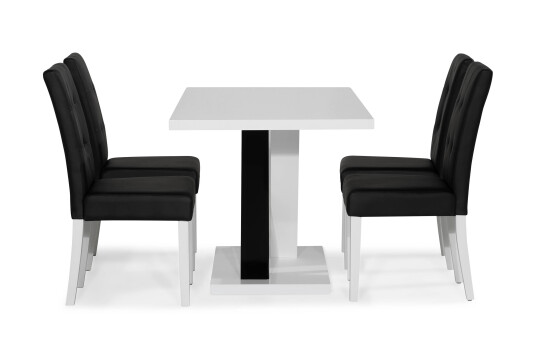 Scandinavian Choice Spisegruppe Mendoza 140 cm med 4 Leo Stol Hvit|Svart|Svart PU Scandinavian Choice Spisegruppe Mendoza 140 cm med 4 Leo Stol Hvit|Svart|Svart PU