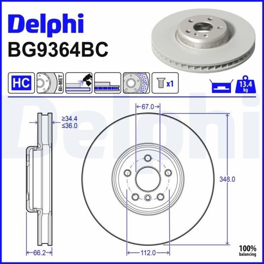 Bremseskive DELPHI BG9364BC