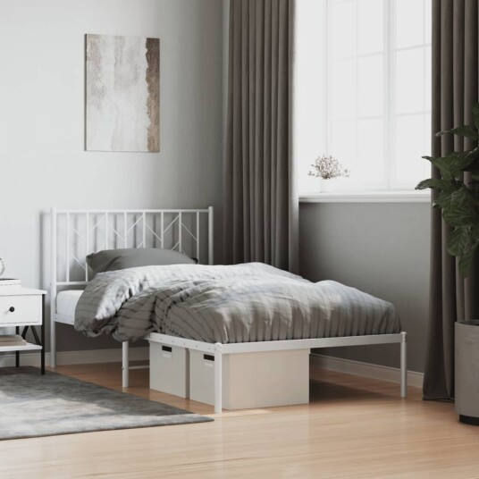 vidaXL Sengeramme i metall med hodegavl hvit 100x200 cm 8721012250147