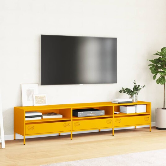  TV-benk sennepsgul 202x39x43,5 cm kaldvalset stål 8721102931062