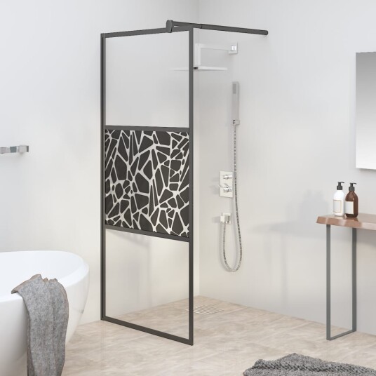 vidaXL Dusjvegg 90x195 cm ESG-GLASS MED STEUNDESIGN SVART