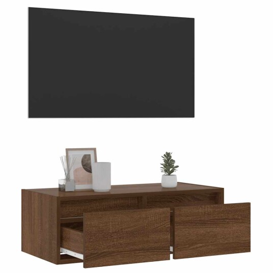  TV-benk med LED-lys brun eik 75x35,5x25 cm 8721158663481