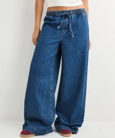 Pieces Blå Pcsilke Mw Pull Up Denim Pants D2D