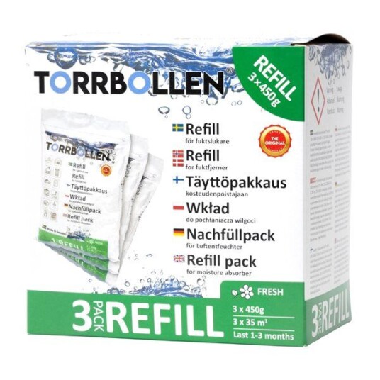 Torrbollen Refill 3pakning med duft 3 × 450 g nonwoven poser Torrbollen Refill 3pakning med duft 3 × 450 g nonwoven poser