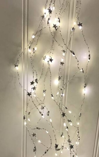 Lyslenker 10 stk 150 Led lys perler og sølv stjernepynt