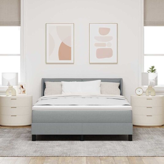 Box Spring Seng med Madrass Lysegrå 160x200 cm Stoff