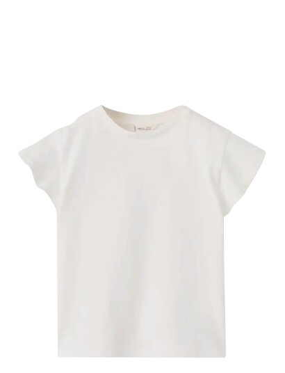 Mango Short Sleeved Cotton T Shirt Cream 2 3