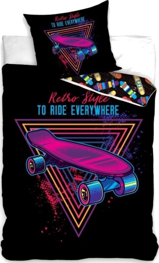 Skater Retro Sengetøj 140X200 Cm   100 Procent Bomuld