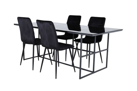Venture Design Leif & Windu spisegruppe Svart/svart 4 stoler & bord 200 x 90 cm
