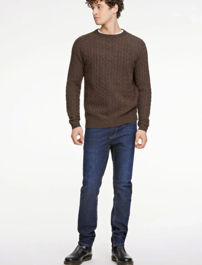 Lindbergh Lambswool Raglan Cable O-Neck Knit - Brown - M