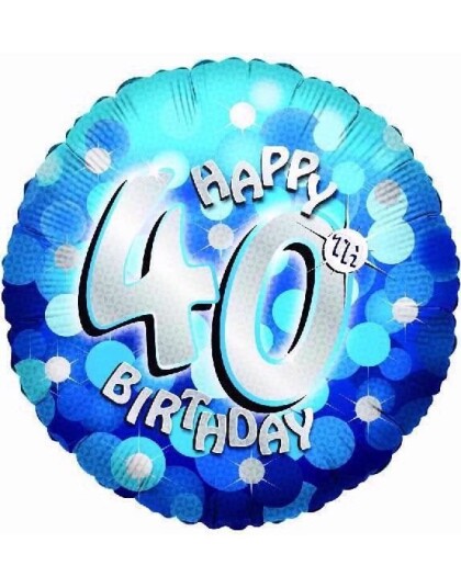 Happy 40th Birthday   Blå Holografisk Folieballong 45 cm