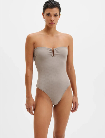 Malina Signature Gold Embellished Bandeau Swimsuit Brown M Malina Signature Gold Embellished Bandeau Swimsuit Brown M