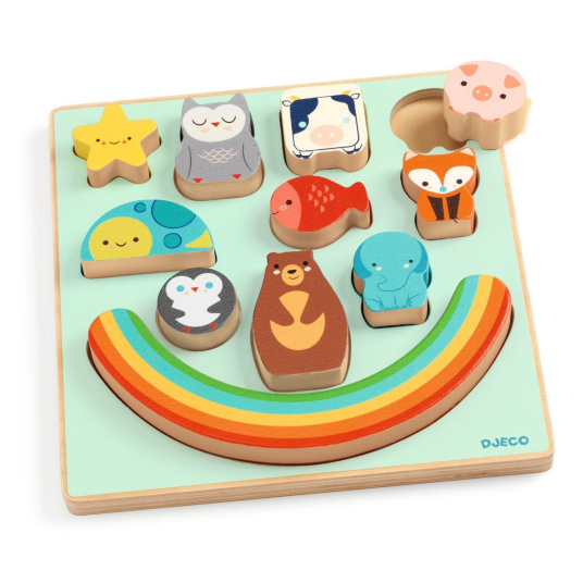 Djeco Puzz & Boom Rainbow 2-i-1 balanseringsspill for barn Djeco Puzz & Boom Rainbow 2-i-1 balanseringsspill for barn