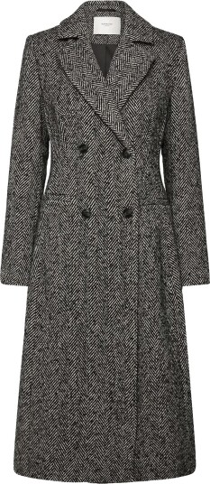 Rosemunde Rwlevi Long Coat BLACK W/ IVORY STRIPE 34