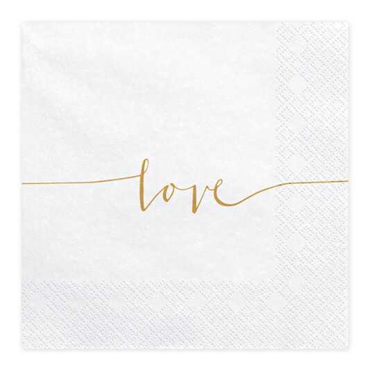 PartyDeco Servietter Love Gull/Hvit - 20-pakning PartyDeco Servietter Love Gull/Hvit - 20-pakning
