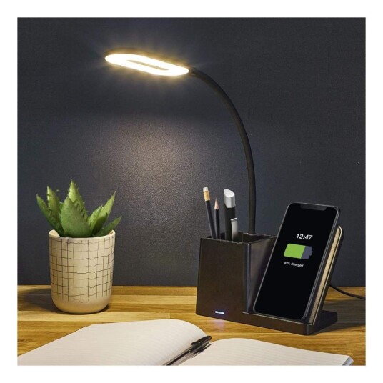 Bordlampe med mobillader og pennestativ Bordlampe med mobillader og pennestativ