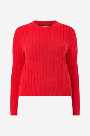 Tommy Hilfiger Curve   Genser Crv CO Cable Mid GG C nk LS Swt   Rød