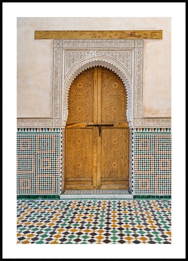 Decorated brown wooden door in Morocco Plakat Plakat / 21x30cm