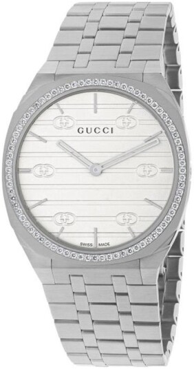 Gucci 25H Dameklokke YA163401 Hvit/Stål Ø34 mm Gucci 25H Dameklokke YA163401 Hvit/Stål Ø34 mm
