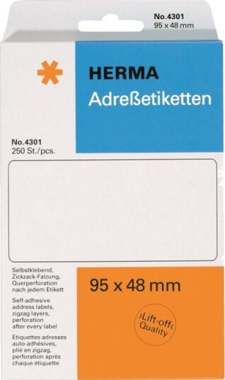 Herma Hvit 95 X 48 Mm 250 Stk Siksakfalsede Perforerte Sammenhengende Adresseetiketter