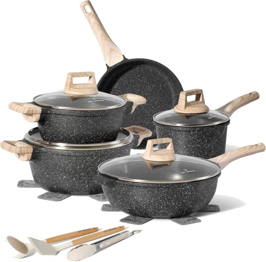 Granitt kokekarsett 14 deler non stick induksjonssikker