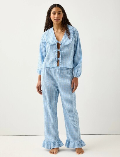 Lindex Pyjama Trousers In Seersucker Blue S